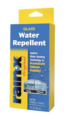 Rain-X Glass Treatment applied on windshield to improve visibility in wet conditions.