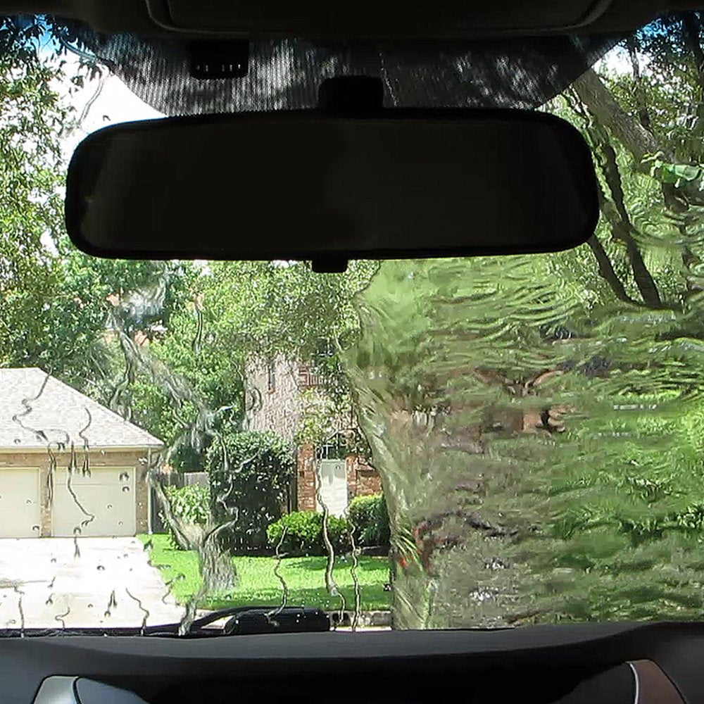Before-and-after look at dirty windshield with Rain-X treatment.