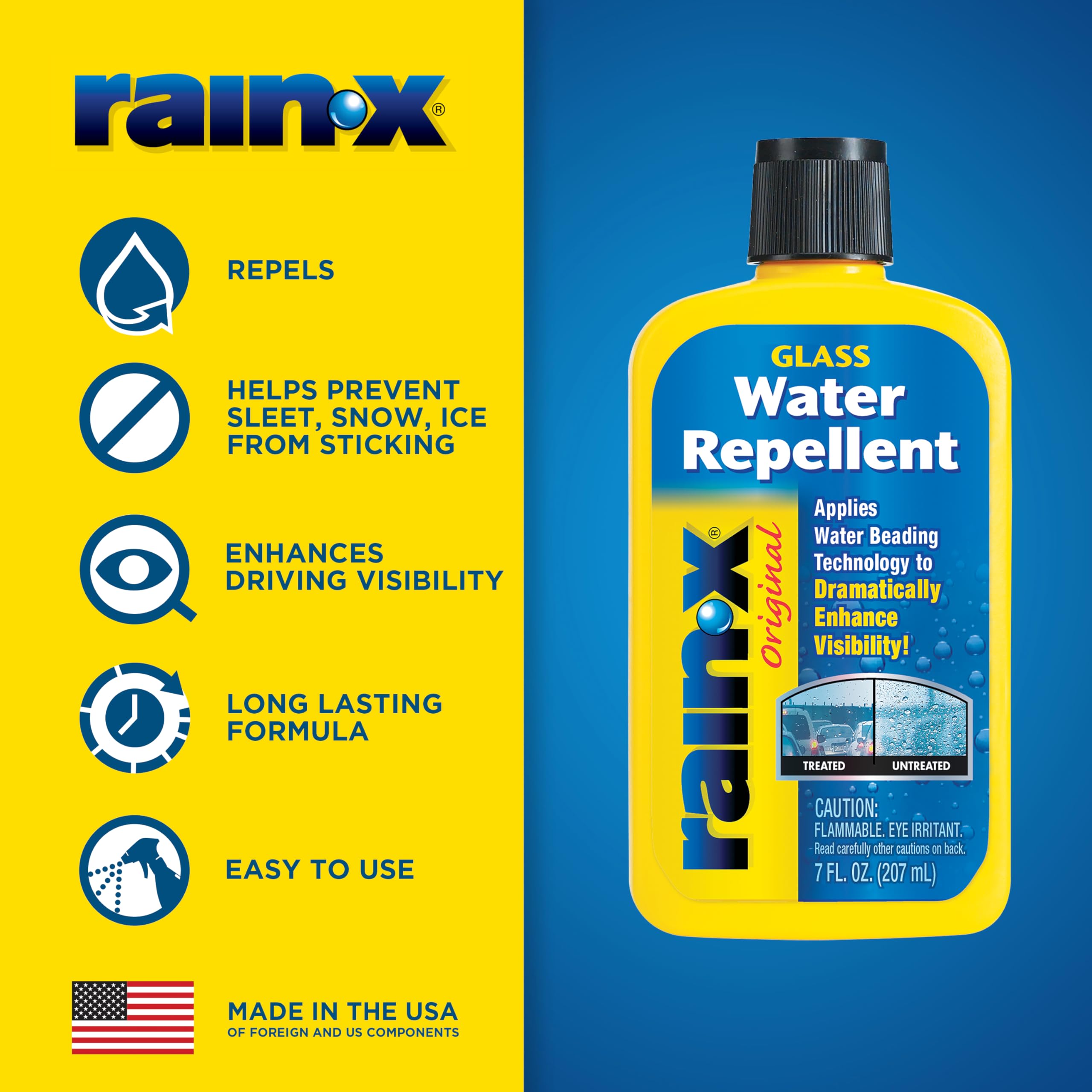 Rain-X Glass Treatment improves wiper performance on wet roads.