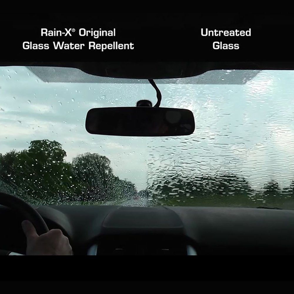 Close-up of windshield after Rain-X Glass Treatment application.