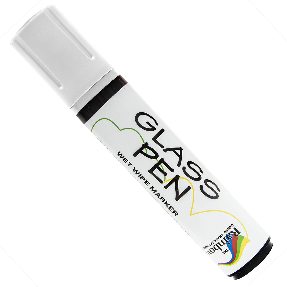 Rainbow Chalk Markers Glass Pen on glass showing vibrant, washable white ink