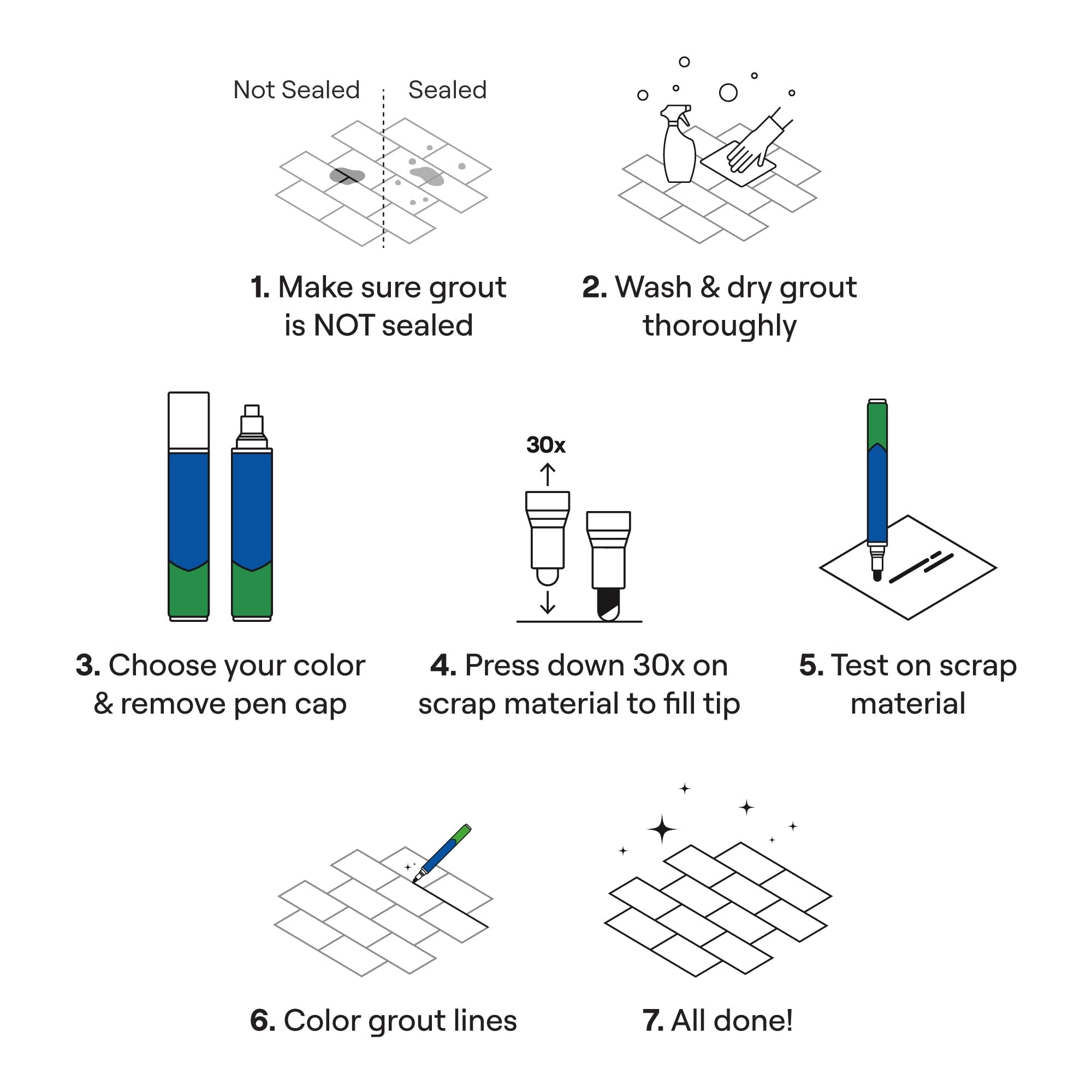 Rainbow Chalk Markers Grout Pen White durable nib for precise grout work.