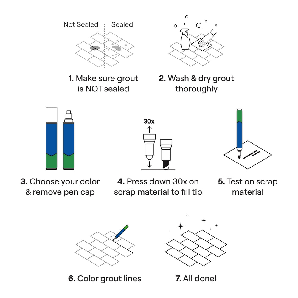 Rainbow Chalk Markers Grout Pen White durable nib for precise grout work.