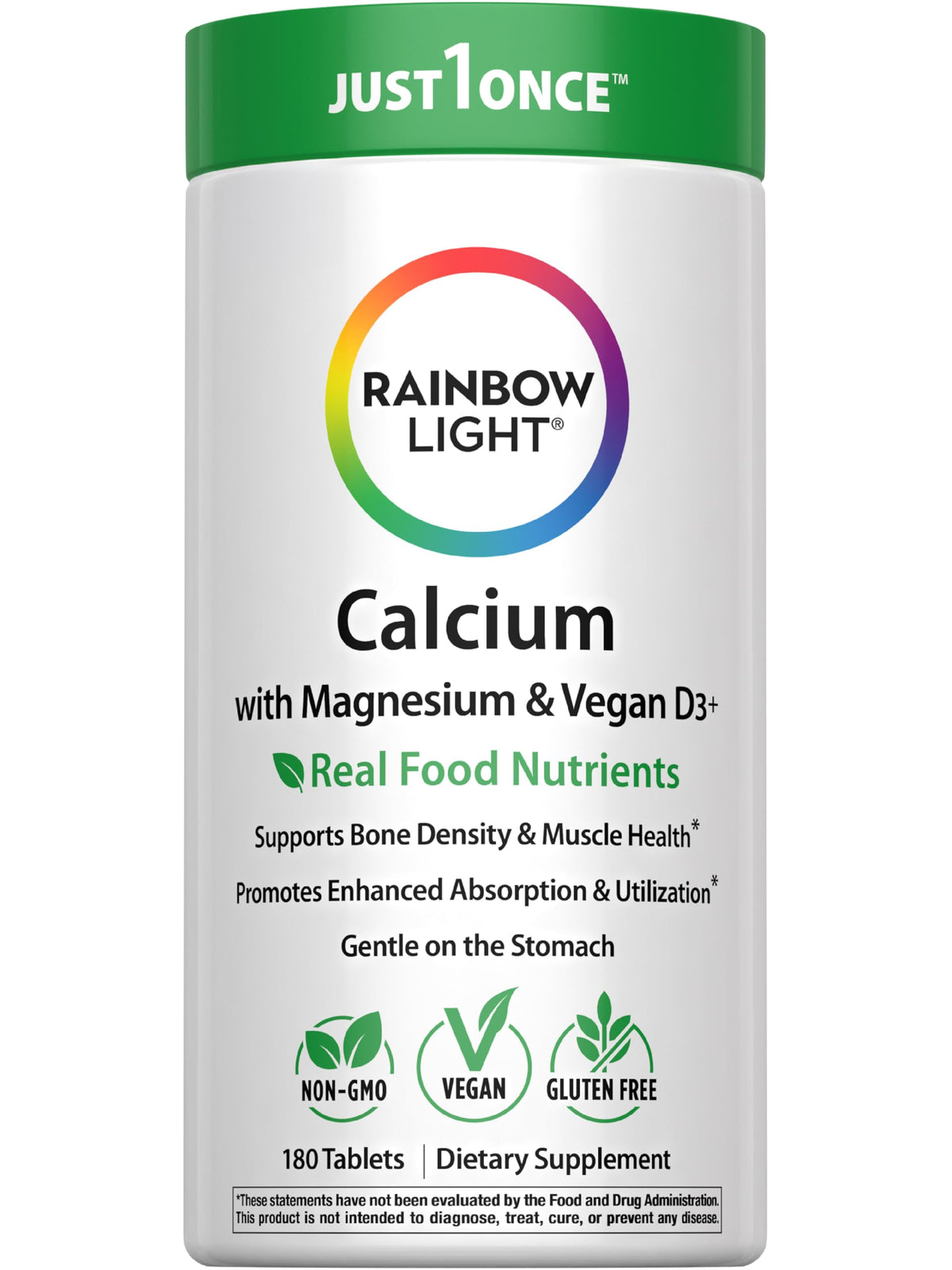 Rainbow Light Calcium Complex bottle front view showing vegan bone support