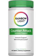 Rainbow Light Counter Attack bottle front with 90 vegan tablets for daily immune support.