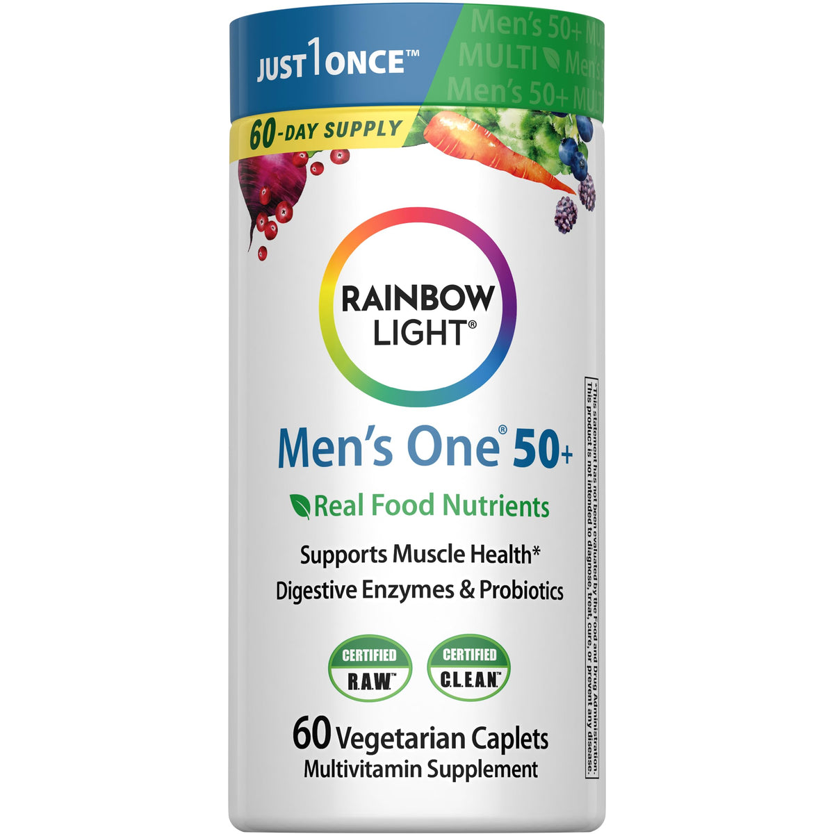 Rainbow Light Men 50+ One bottle shown for daily wellness.