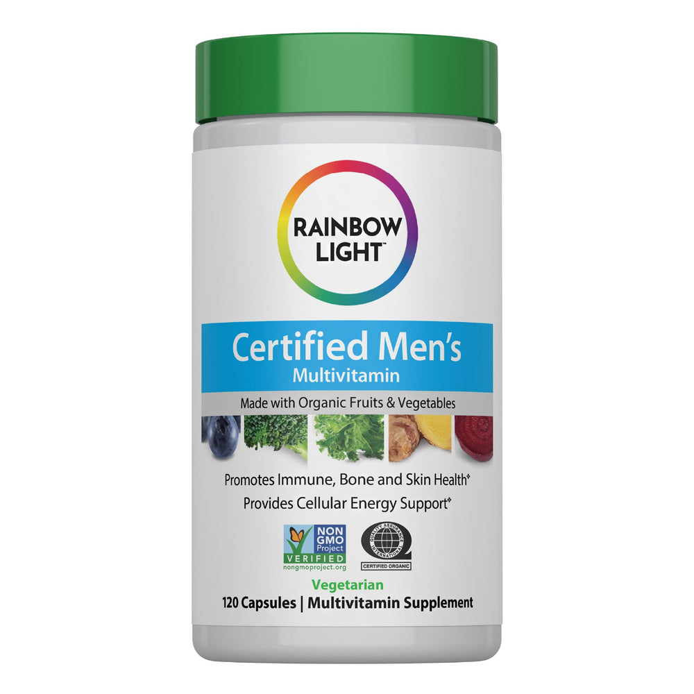 Rainbow Light Men’s Multivitamin bottle label close-up highlighting immune support potential