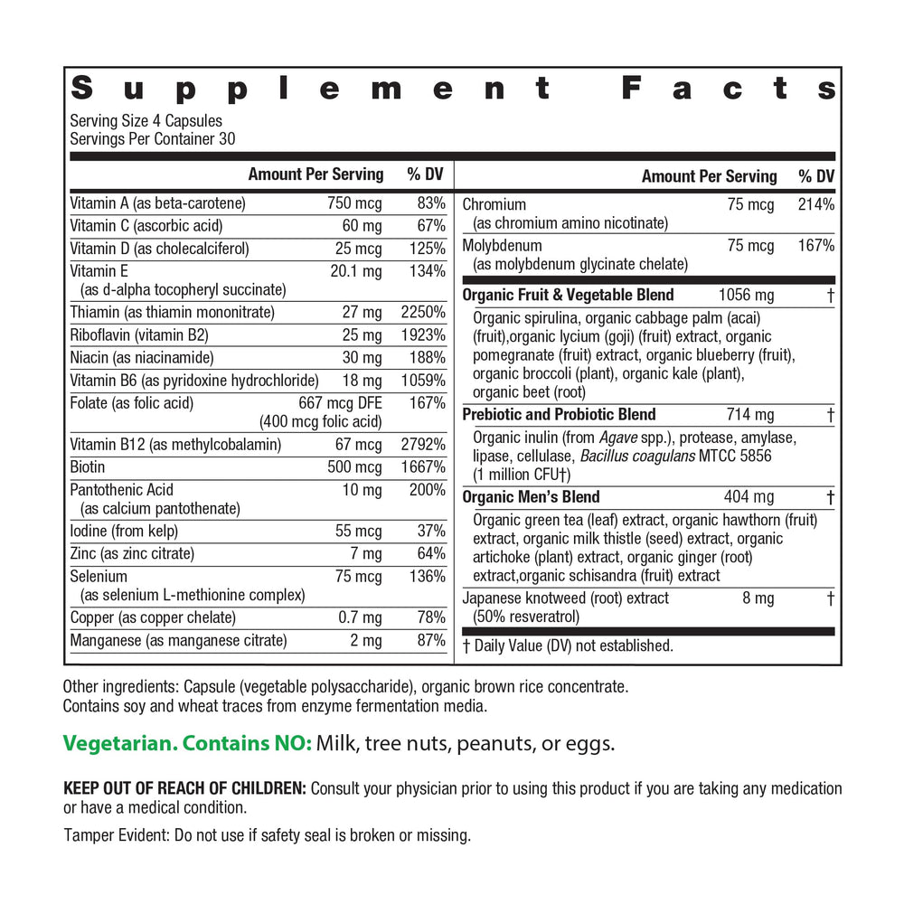 Rainbow Light Men’s Multivitamin capsules close-up showcasing comprehensive nutrition