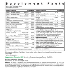 Rainbow Light Mens Multivitamin One Plus label closeup highlighting real food nutrients.
