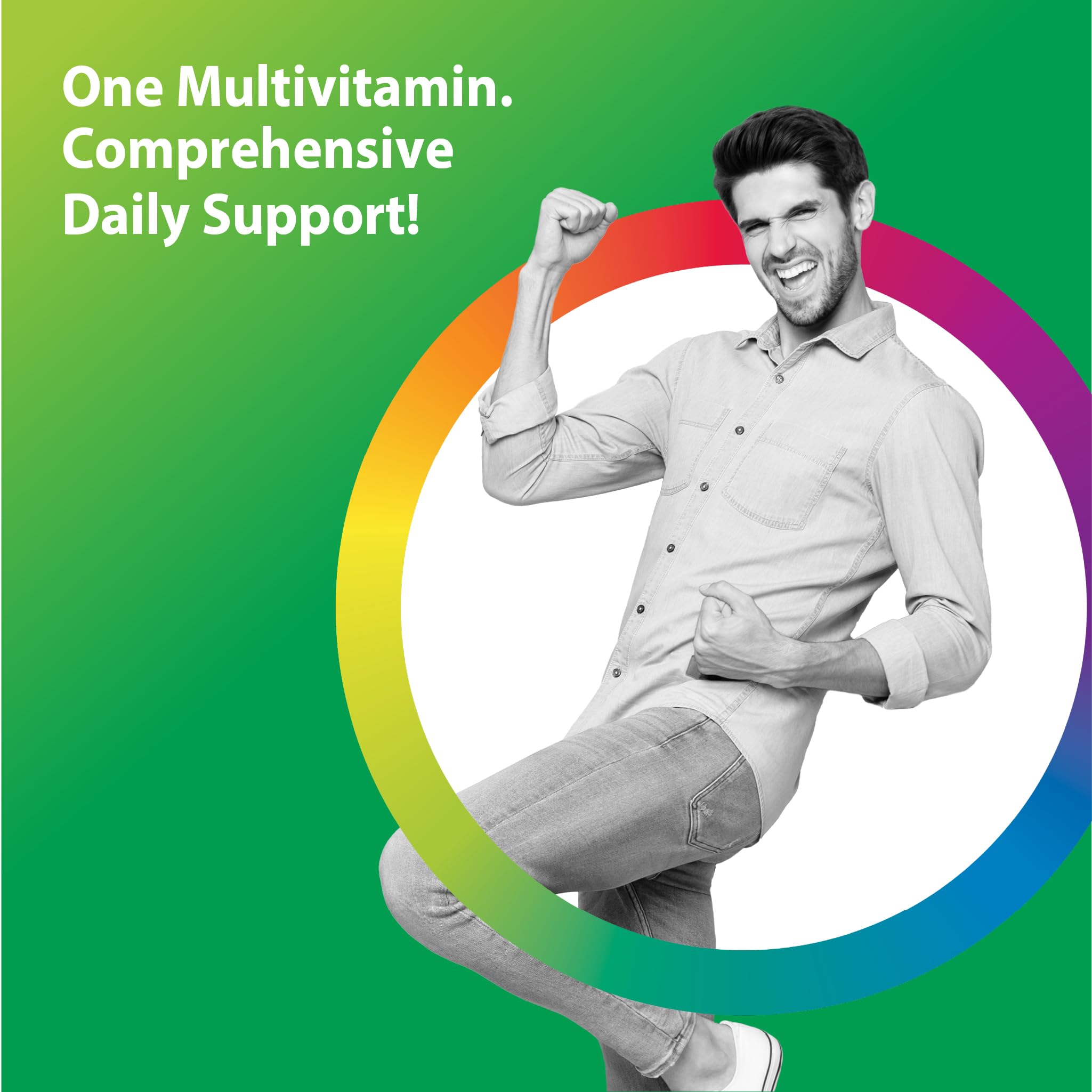 Rainbow Light Multivitamin bottle in use during a morning routine