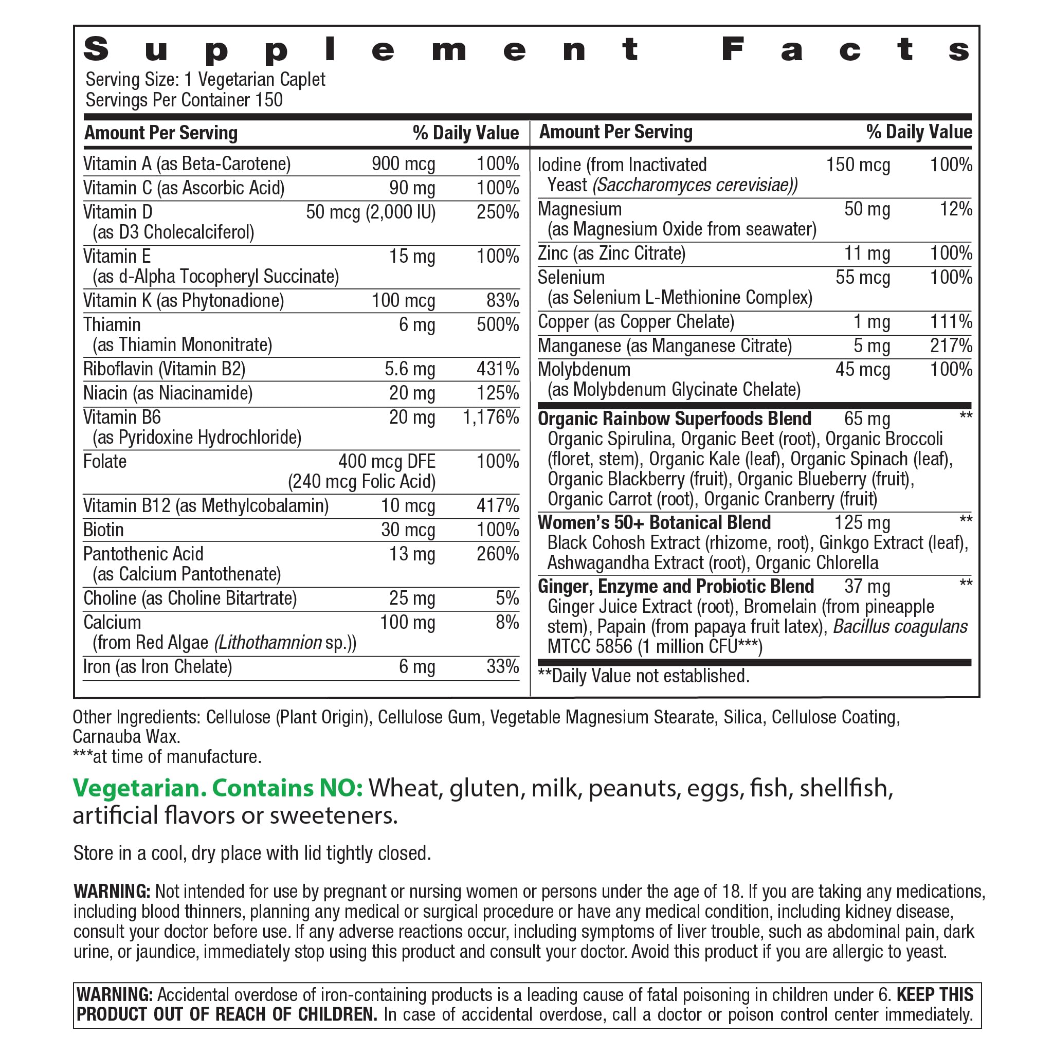 Rainbow Light Women's One 50plus caplet close-up for convenient daily immune support.