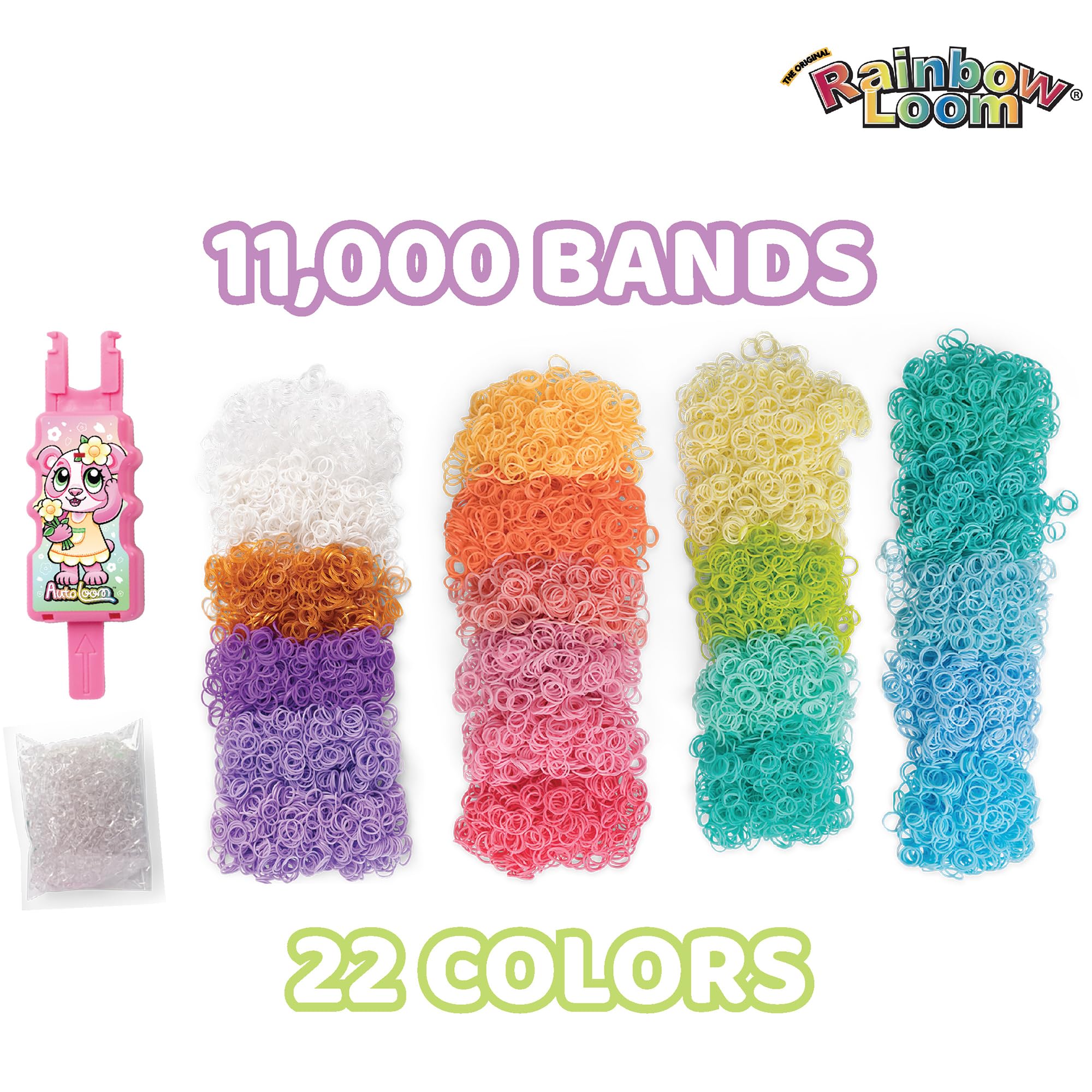 Rainbow Loom pastel band colors showcase 22 color options for mix-and-match.