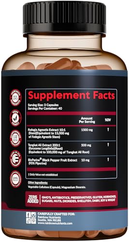 Rainbow Nutrients capsules label closeup highlights BioPerine for enhanced absorption.