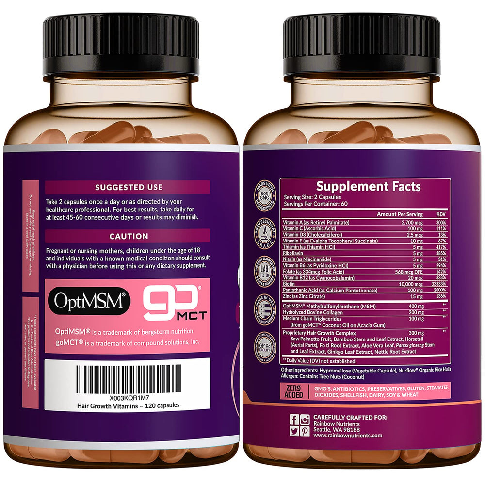 Rainbow Nutrients Hair Growth hero shot conveys premium health focus.