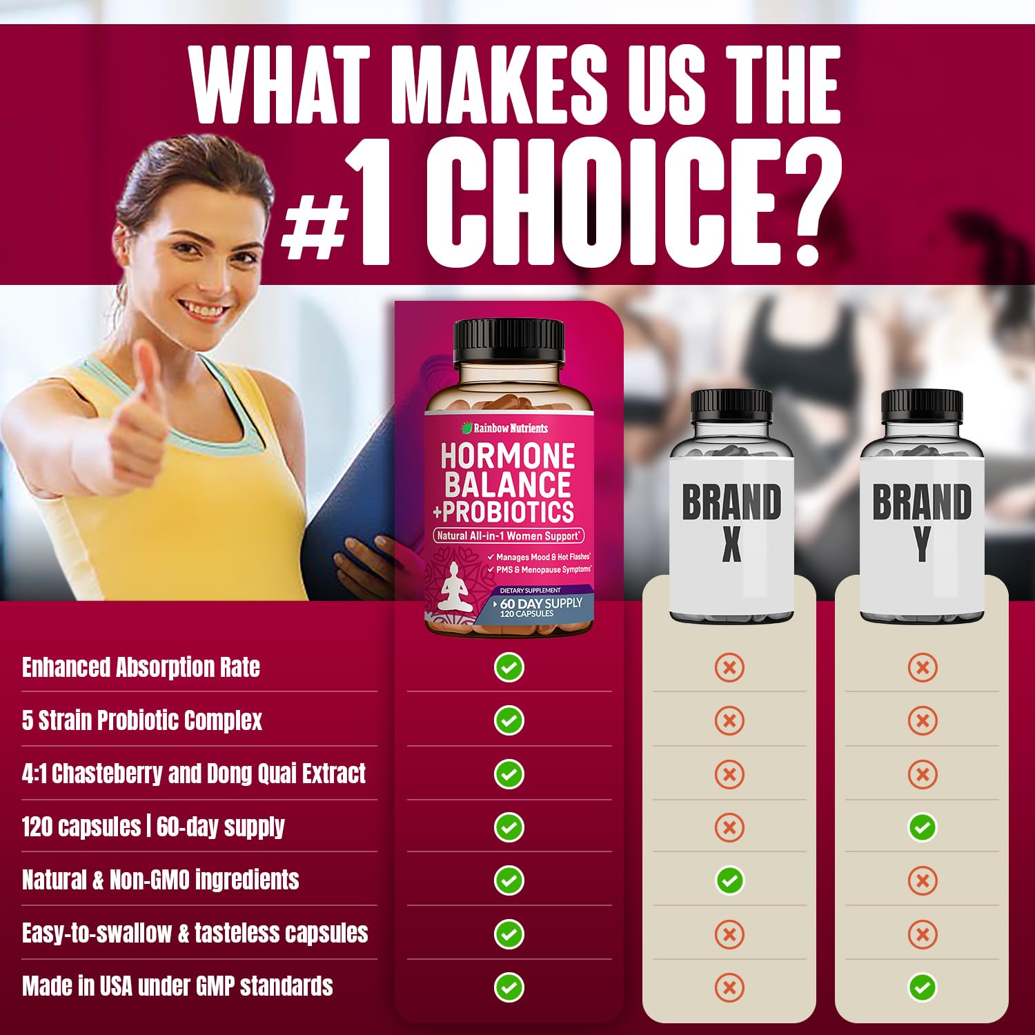 Rainbow Nutrients Hormone Balance + Probiotics ingredients including maca and cohosh