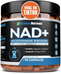 Rainbow Nutrients NAD+ bottle front for daily energy support.