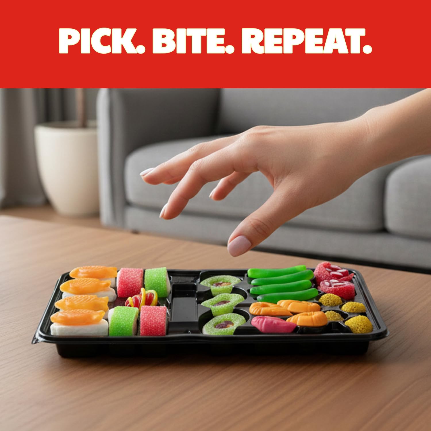 Raindrops Gummy Sushi variety pieces; bright colors perfect for party favors.