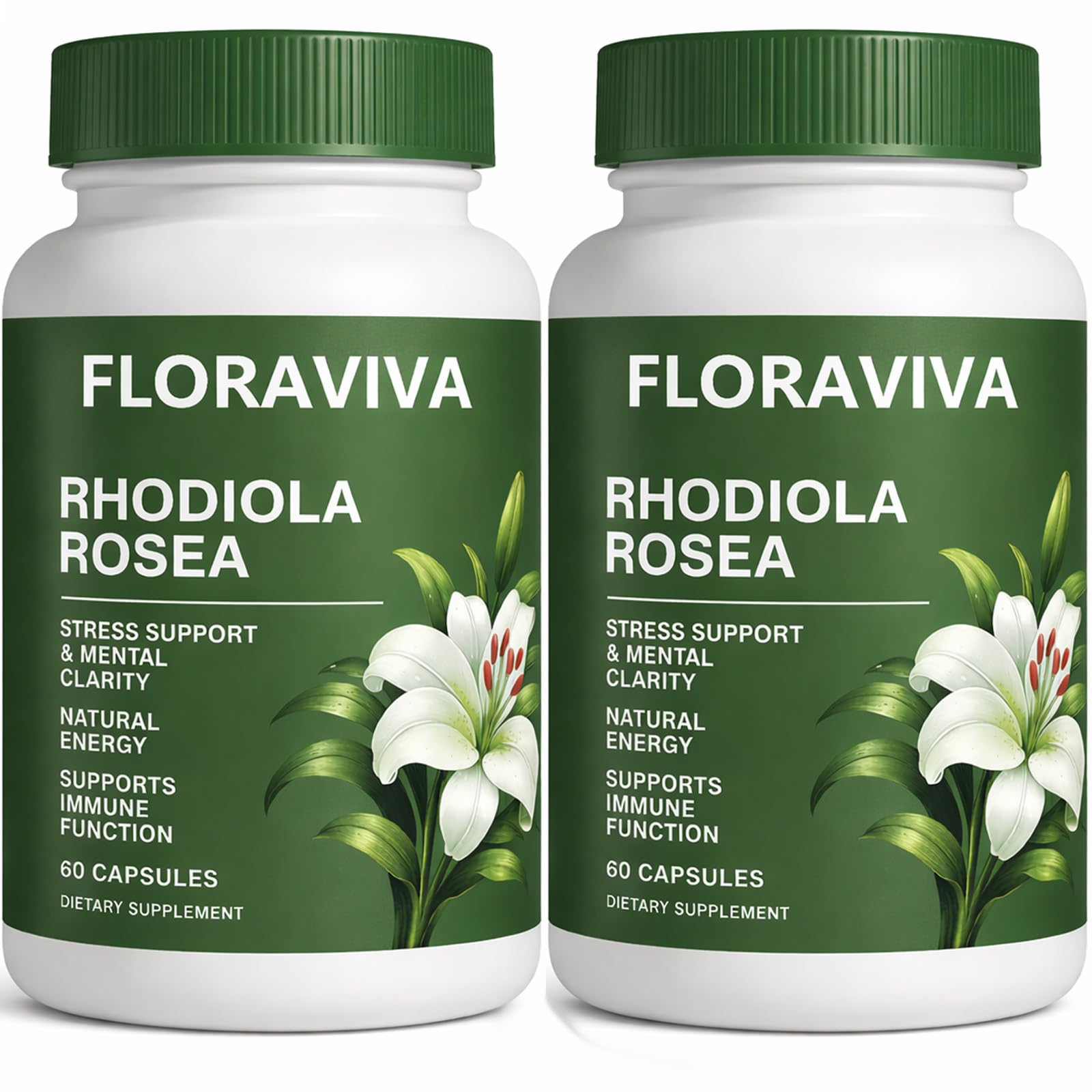 Raipult Floraviva Rhodiola bottle showing 60 capsules for daily balance