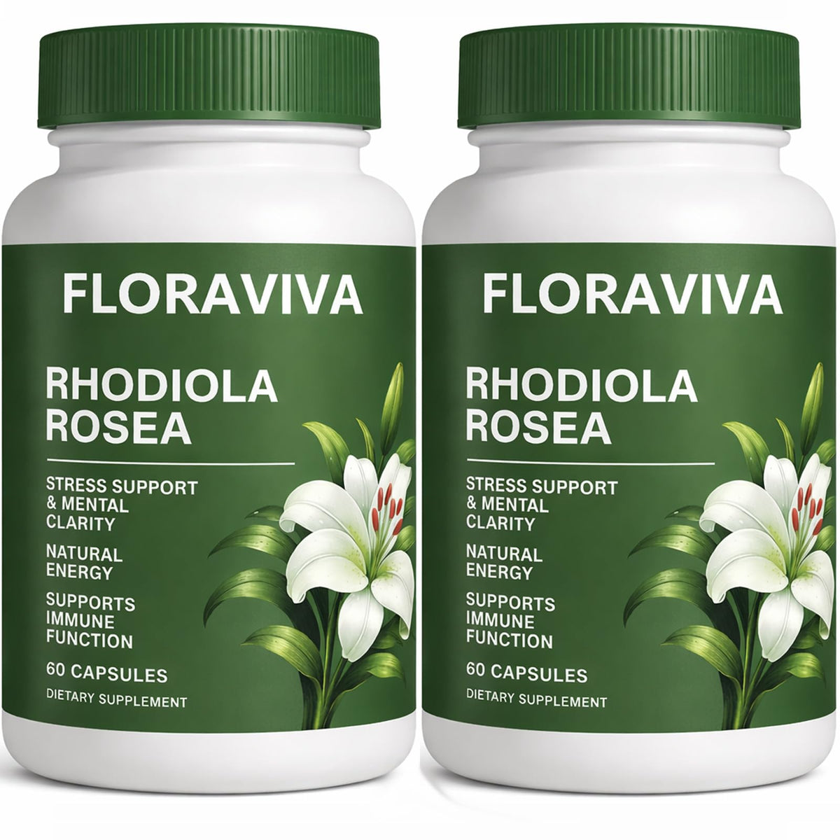 Raipult Floraviva Rhodiola bottle showing 60 capsules for daily balance