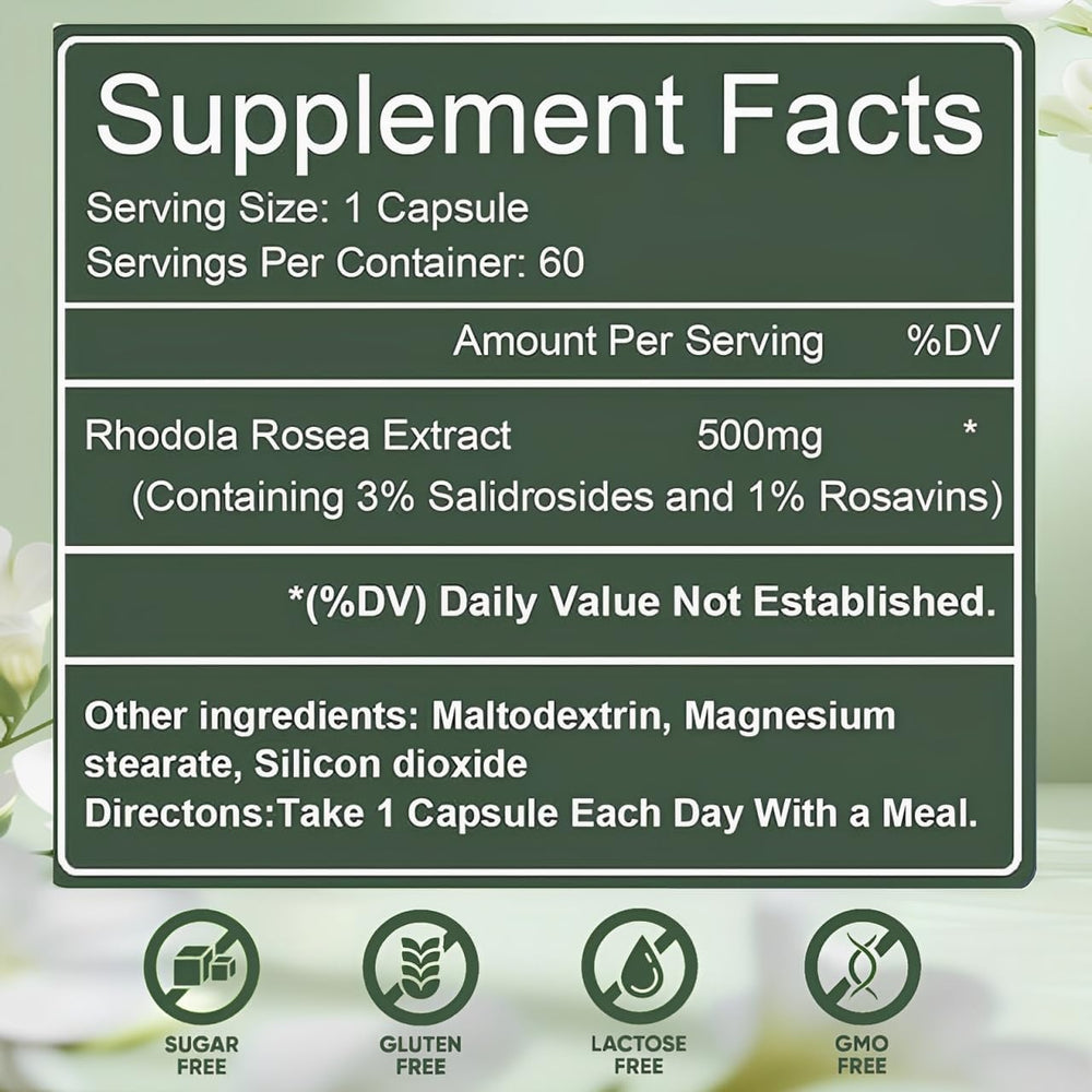 Raipult Floraviva Rhodiola capsules close-up for daily focus