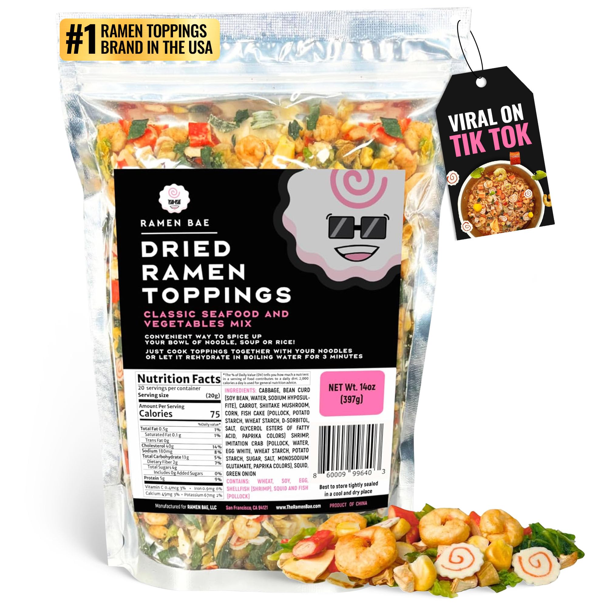 Ramen Bae Classic Seafood Veggie Mix bag – ready-to-toss toppings boost flavor instantly.