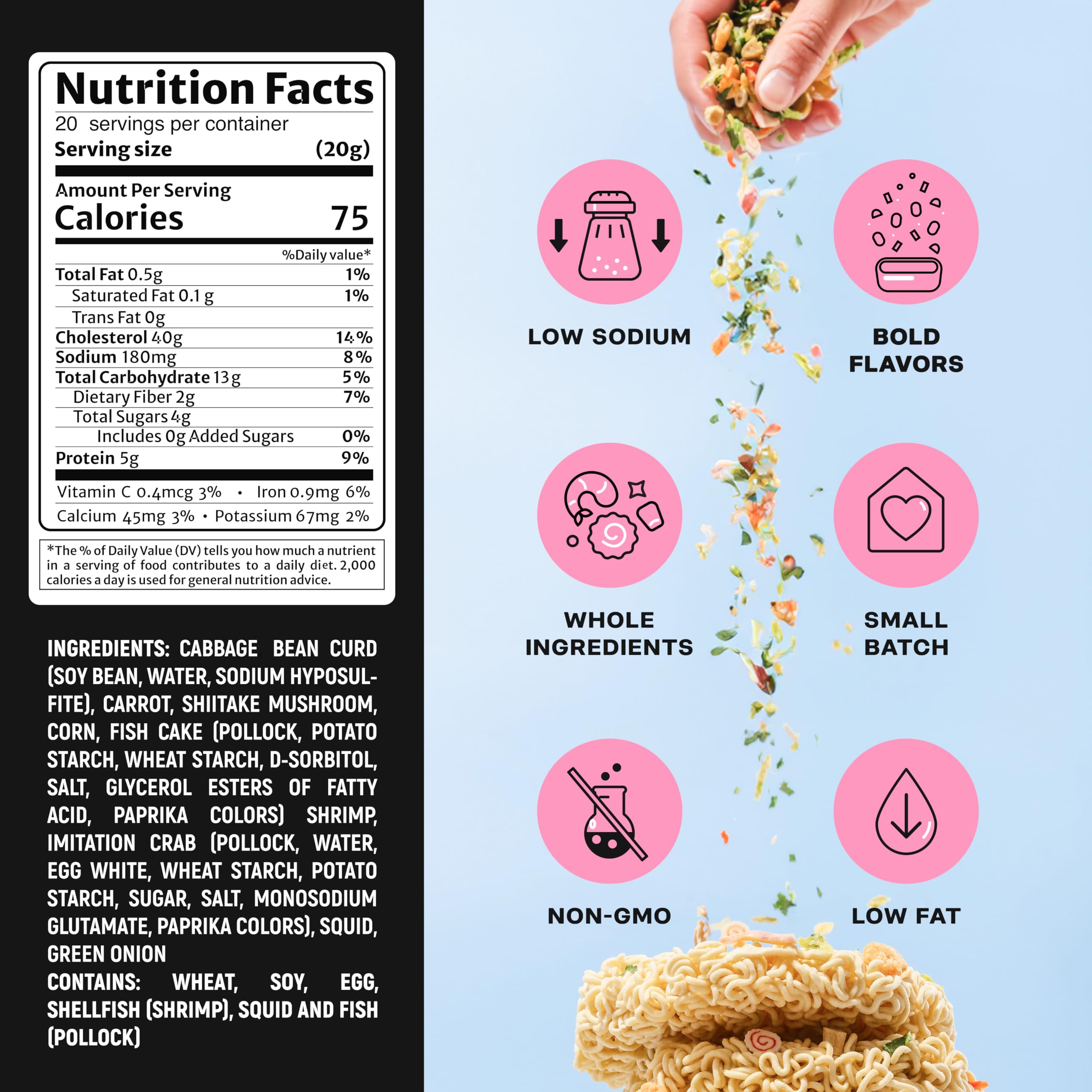 Ramen Bae dehydrated ramen toppings closeup – convenient pantry upgrade for quick meals.