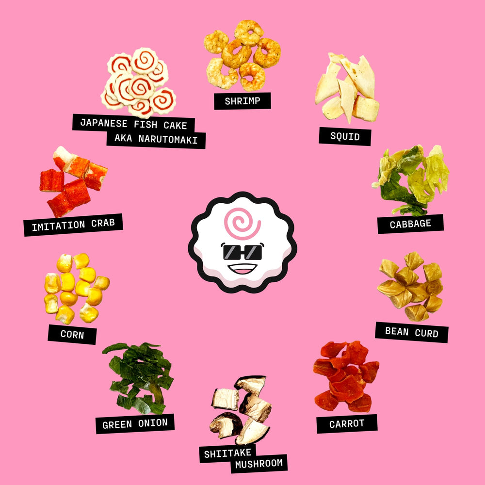 Ramen Bae shrimp-fishcake-imitation-crab-squid-toppers – add seafood texture to ramen.