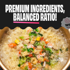 Ramen Bae vegetable chunks in bowl – vibrant garnish elevates noodle dishes.