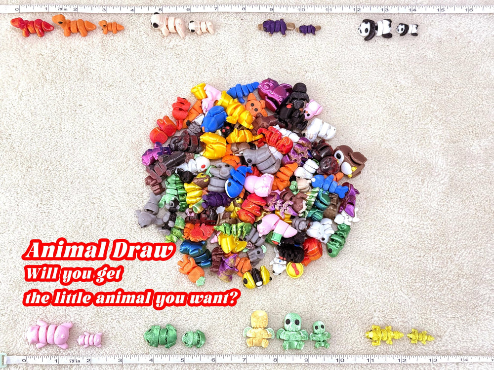 Random 3D-printed animals mini figurine set adds charm to shelves and collections.