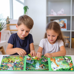 Ranqibo magnetic puzzles show elephants and giraffes to boost recognition.