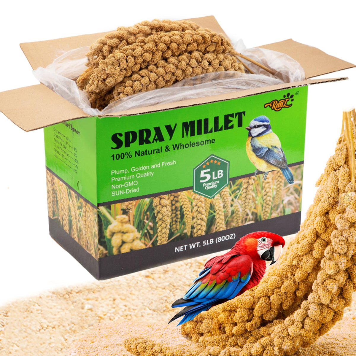RANZ 5LBS millet spray for birds ready for foraging.