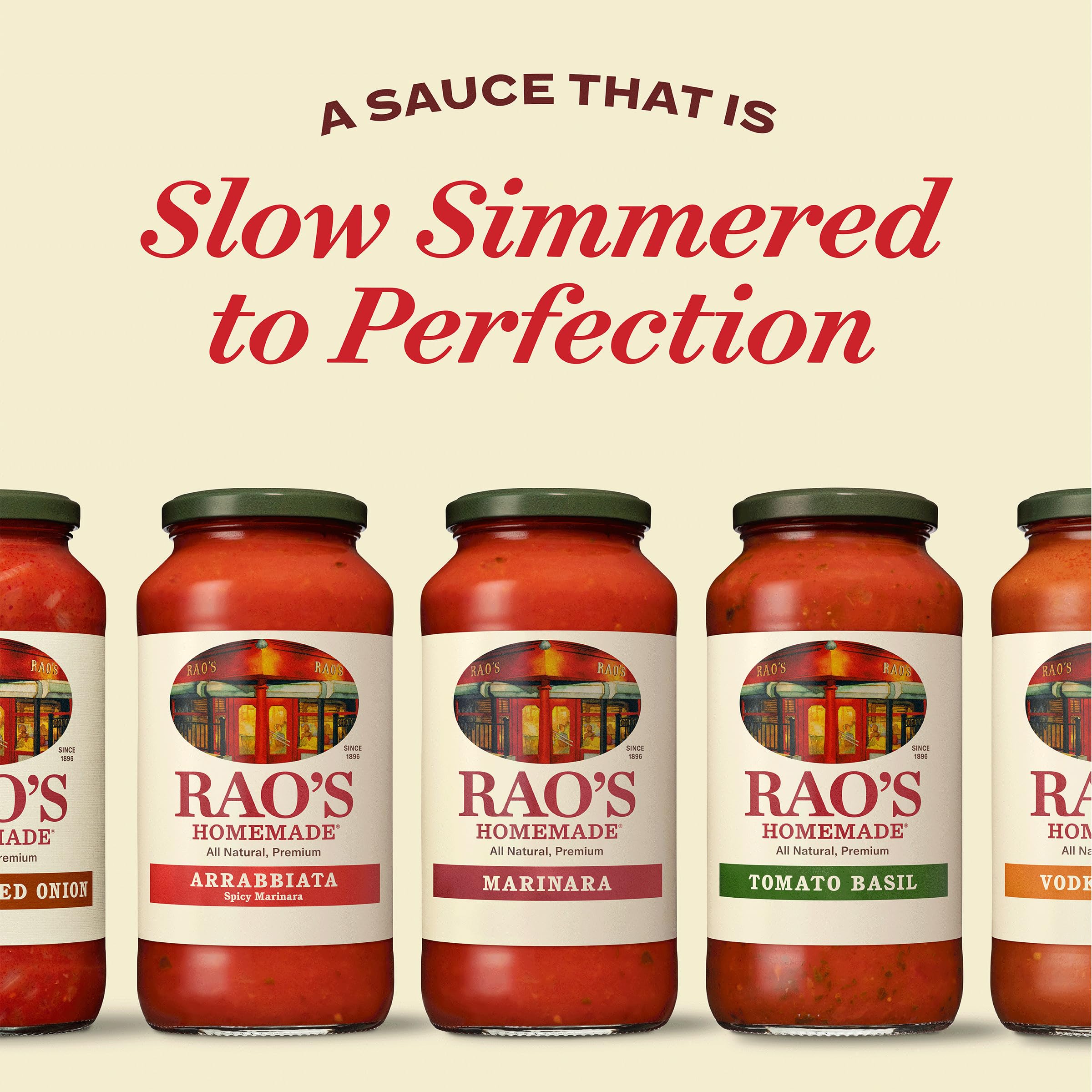 Kitchens scene with Rao's Arrabbiata jar emphasizing homemade quality.