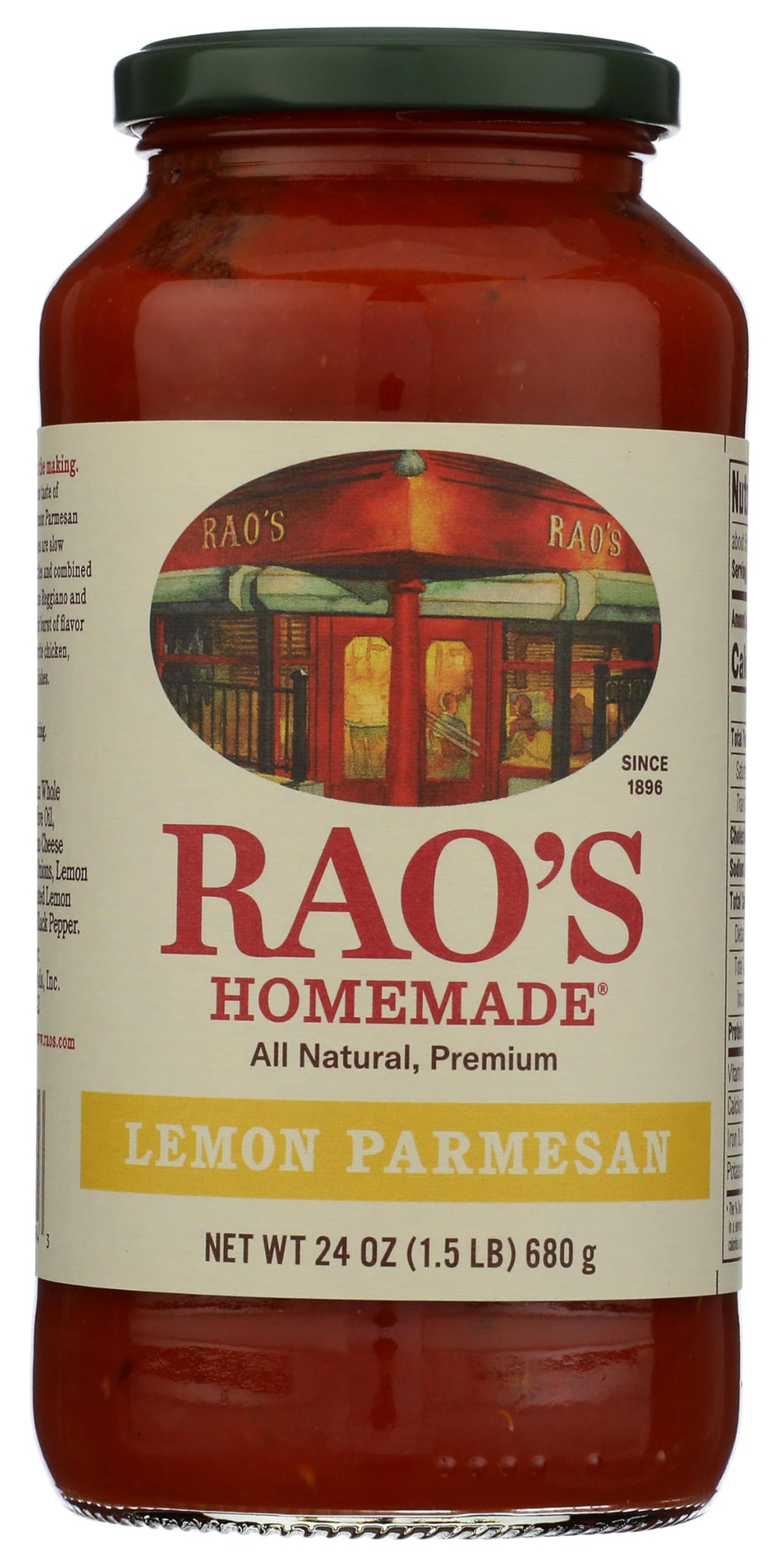 Rao's Homemade Lemon Marinara sauce bottle showcases premium Italian flavor for weeknight pasta.