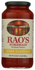 Rao's Homemade Lemon Marinara sauce bottle showcases premium Italian flavor for weeknight pasta.