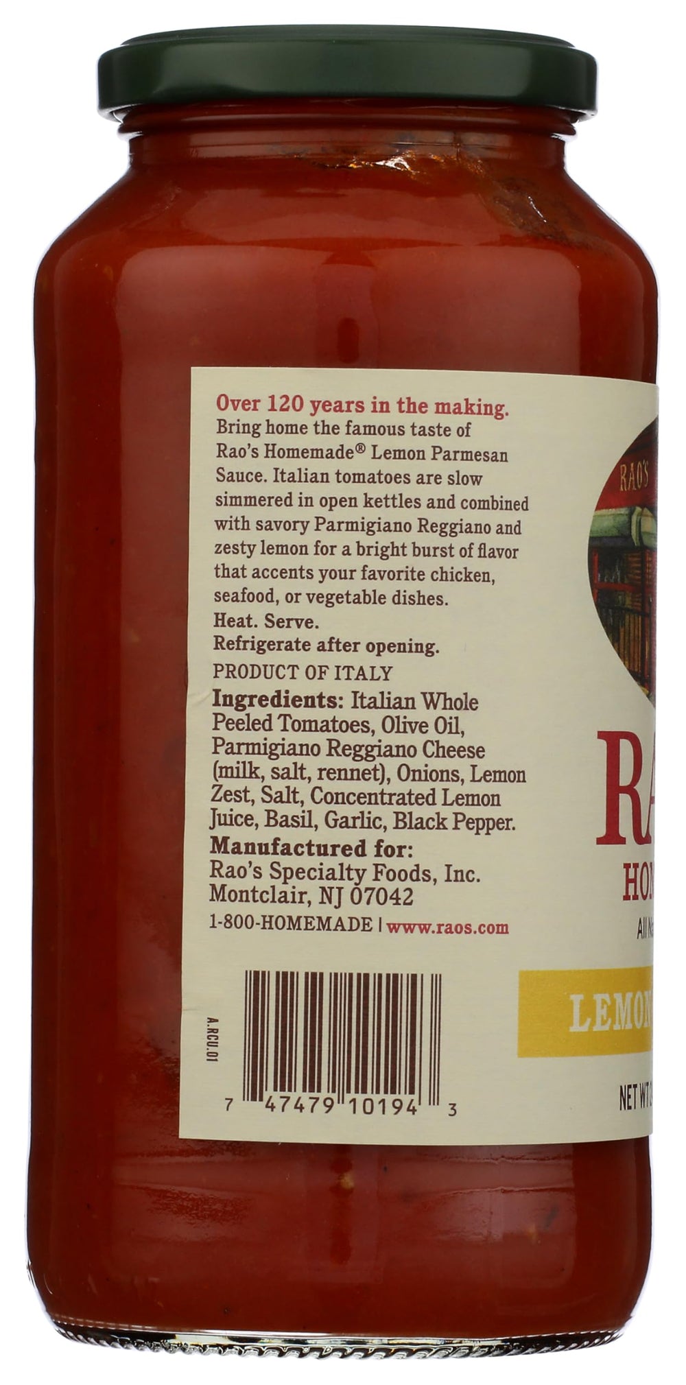 Serving with meatballs on pasta demonstrates Rao's Lemon Marinara versatility.