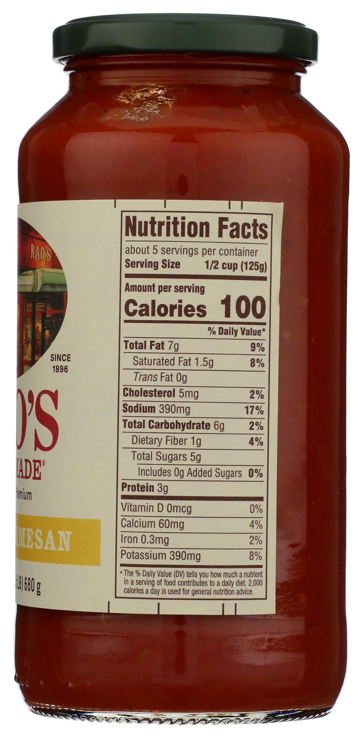 Close-up of Rao's Lemon Marinara sauce jar pouring over pasta for quick meals.