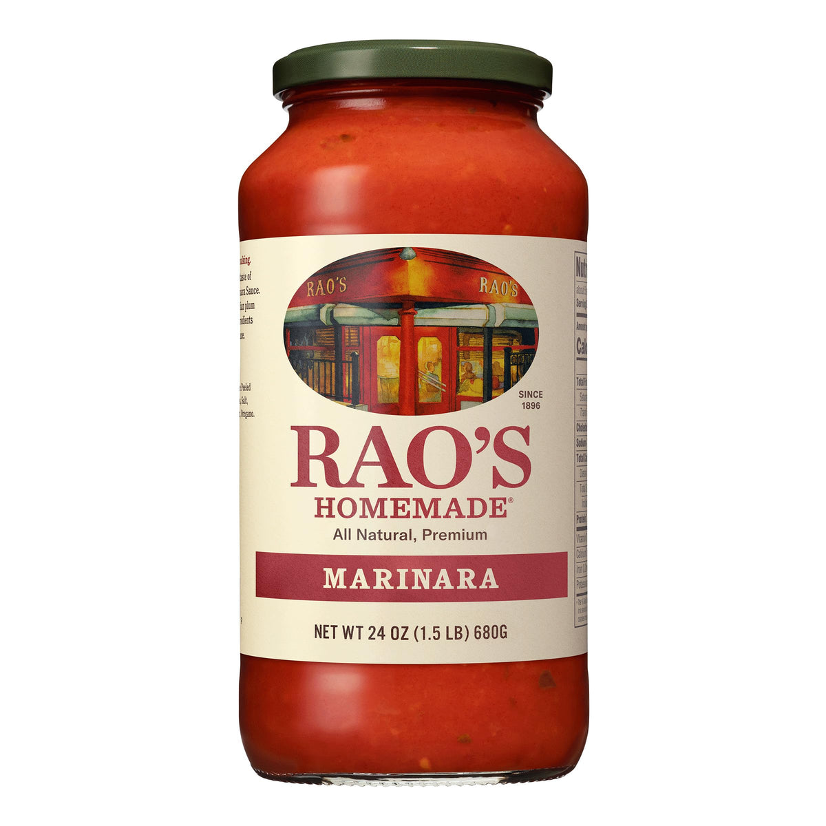 Rao's Homemade Marinara jar front, premium flavor for everyday pasta