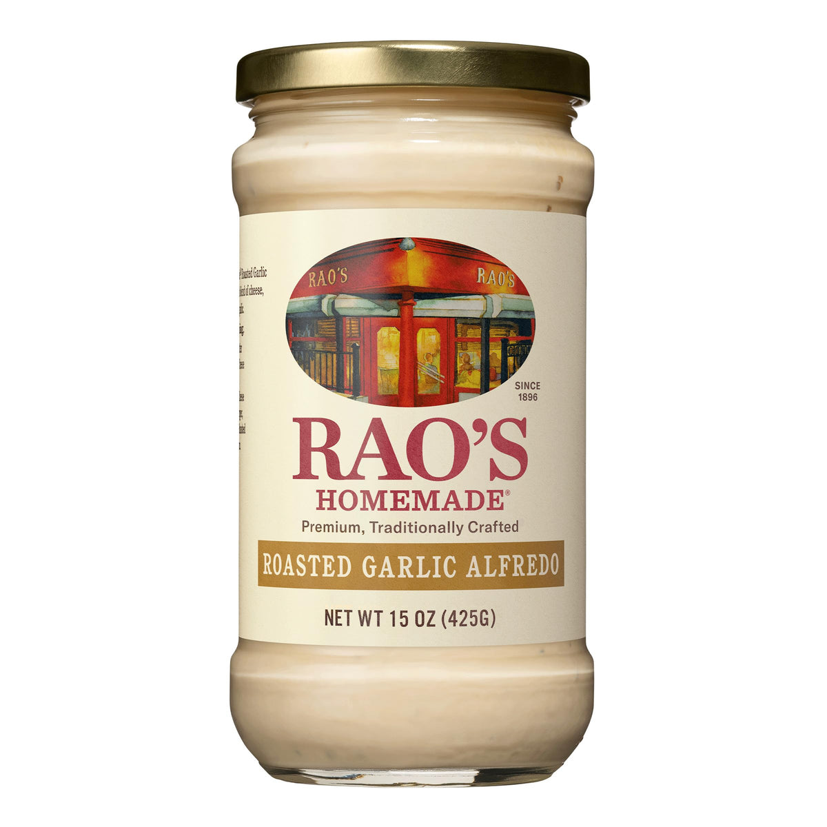 Rao's Homemade Roasted Garlic Alfredo Sauce bottle with rich flavor for pasta