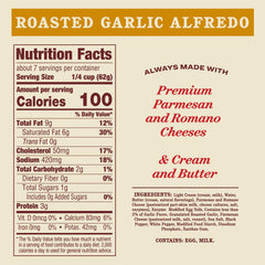 Closeup of creamy Alfredo sauce ingredients in Rao's jar