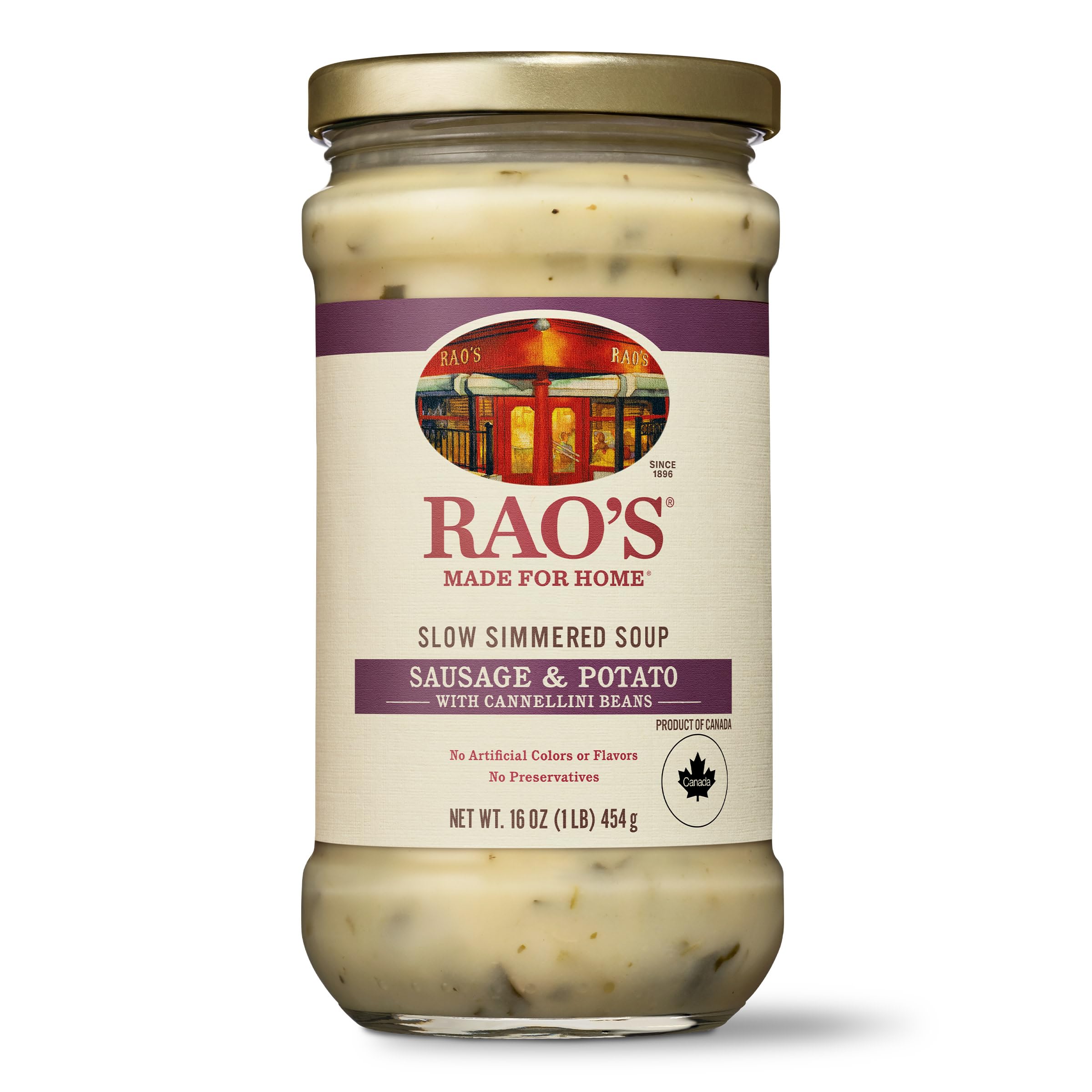 Rao's Made for Home Sausage & Potato Soup jar, ready to heat in minutes.