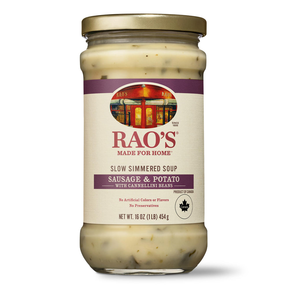 Rao's Made for Home Sausage & Potato Soup jar, ready to heat in minutes.