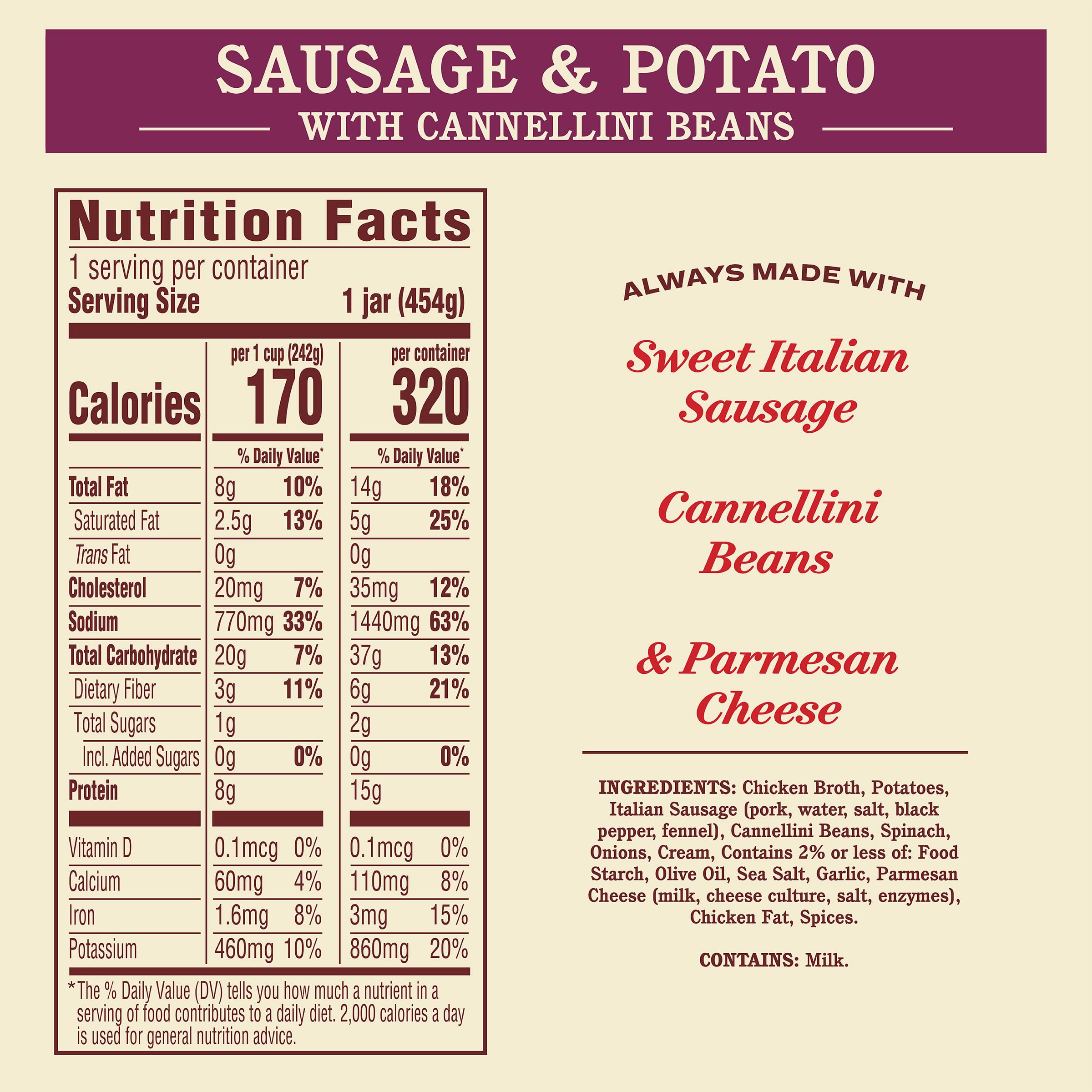 Rao's Made for Home Sausage & Potato Soup ready to heat, ideal for quick meals.