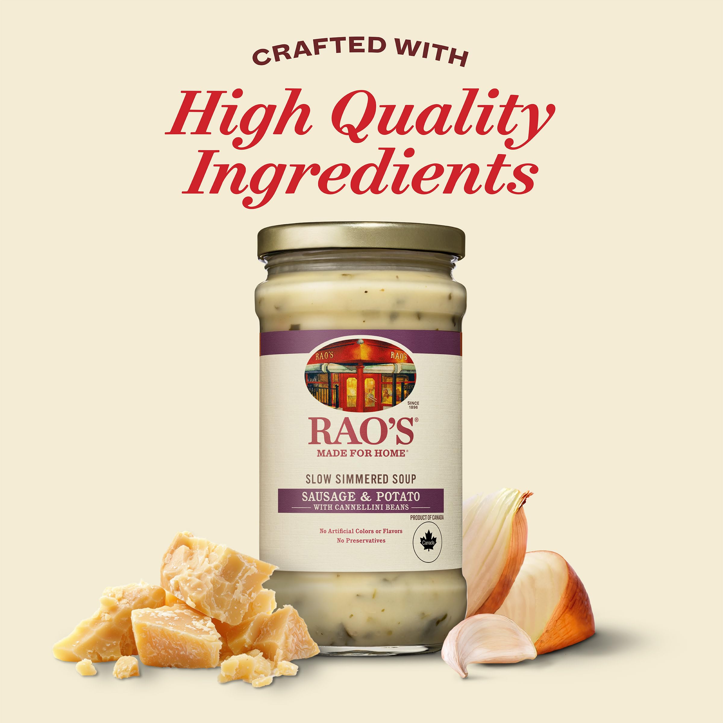 Rao's Made for Home Sausage & Potato Soup served in a bowl, comforting Italian flavor.
