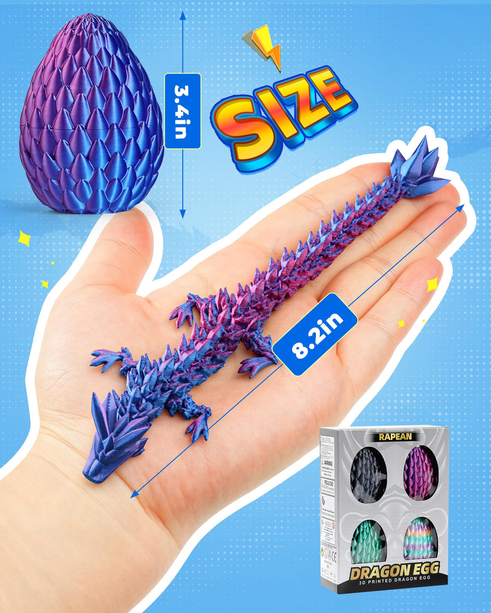 Rapean dragon egg open-surprise reveals a detailed 8.2-inch dragon figure for imaginative play.