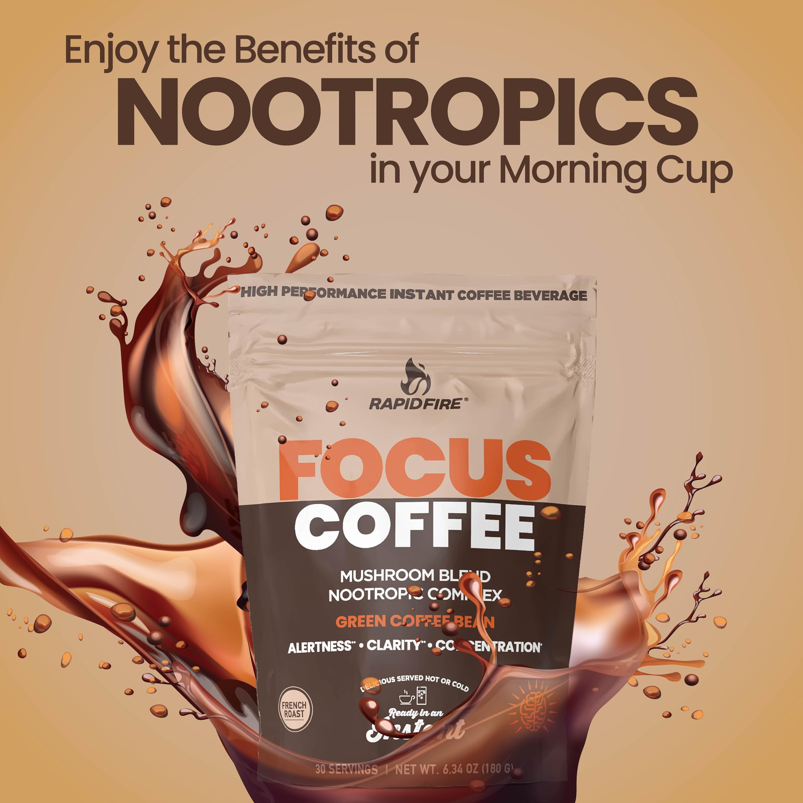 Rapid Fire Focus French roast aroma delivers bold flavor hot or cold.