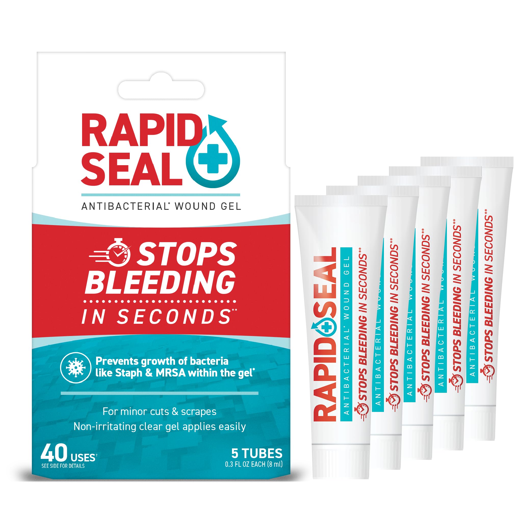 Rapid-Seal Wound Gel bottle front view demonstrates quick, clear action for minor cuts