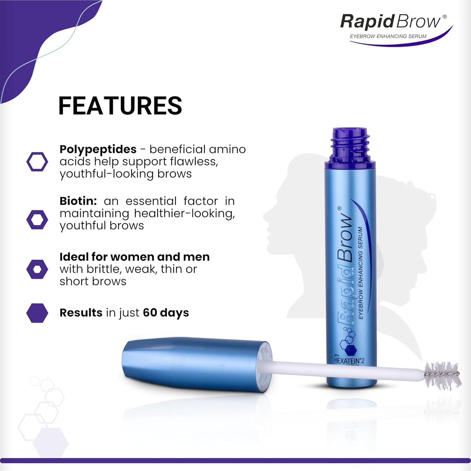 Hexatein 2 complex ingredients graphic highlights key actives for brows.