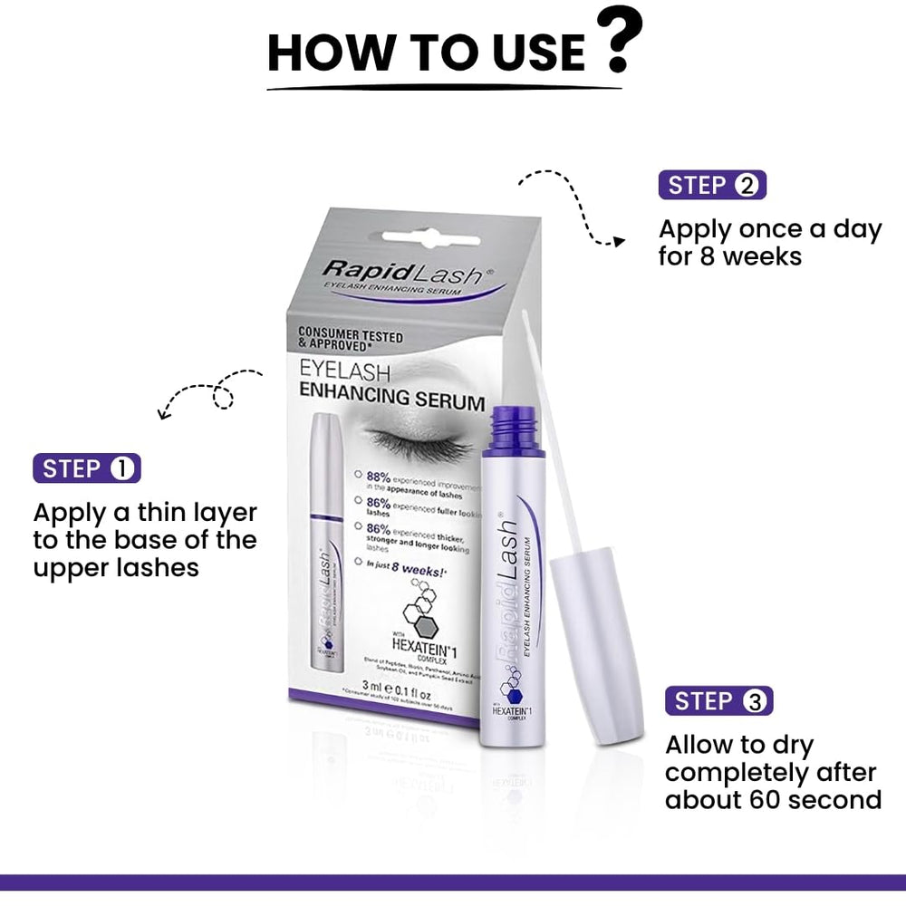 Cruelty-free label on RapidLash serum emphasizes a clean, fragrance-free formula.