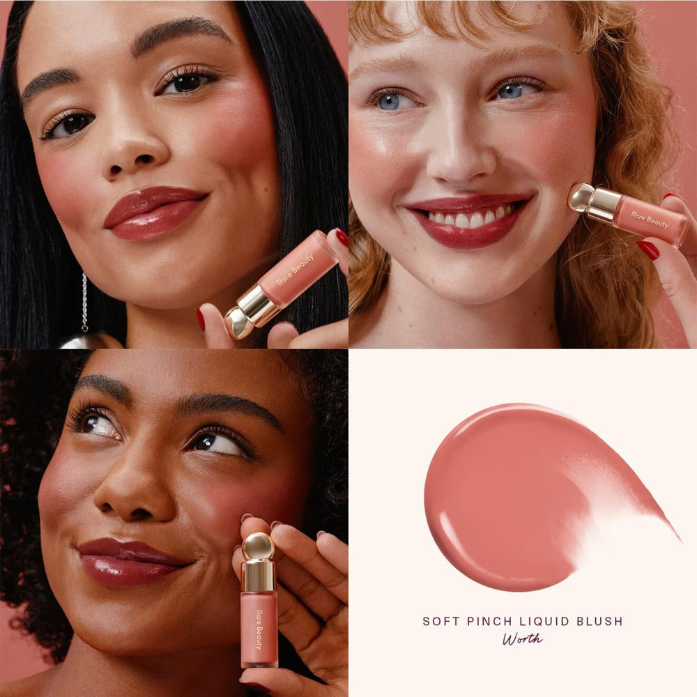Rare Beauty Soft Pinch Trio on makeup bag, perfect starter kit for new users.