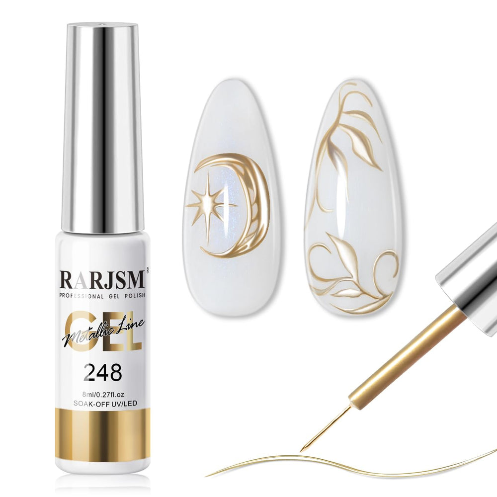 RARJSM metallic nail art gel liner bronze gold close-up for precise line work